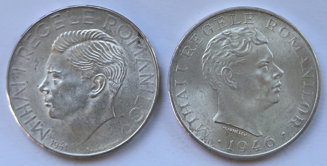  Rumänien: 500 Lei 1941 + 100.000 Lei 1946, zusammen 38,4 g Feinsilber   