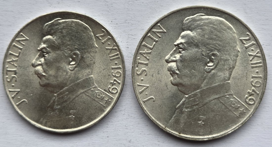  Tschechoslowakei: 50 + 100 Kronen Stalin 1949, zusammen 12 g Feinsilber   