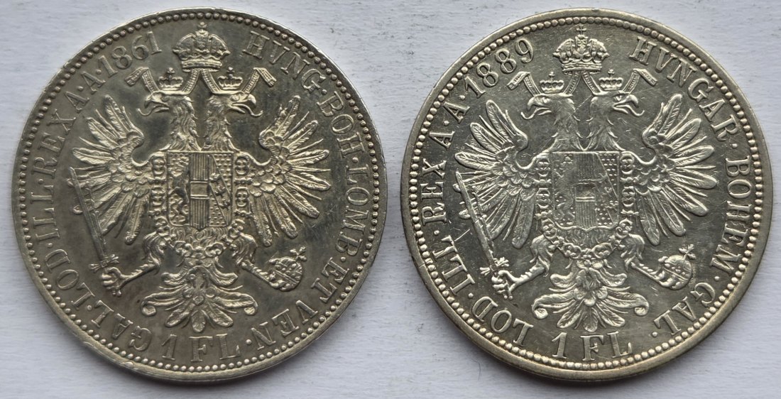  Österreich: 2 x 1 Florin 1861 + 1889   