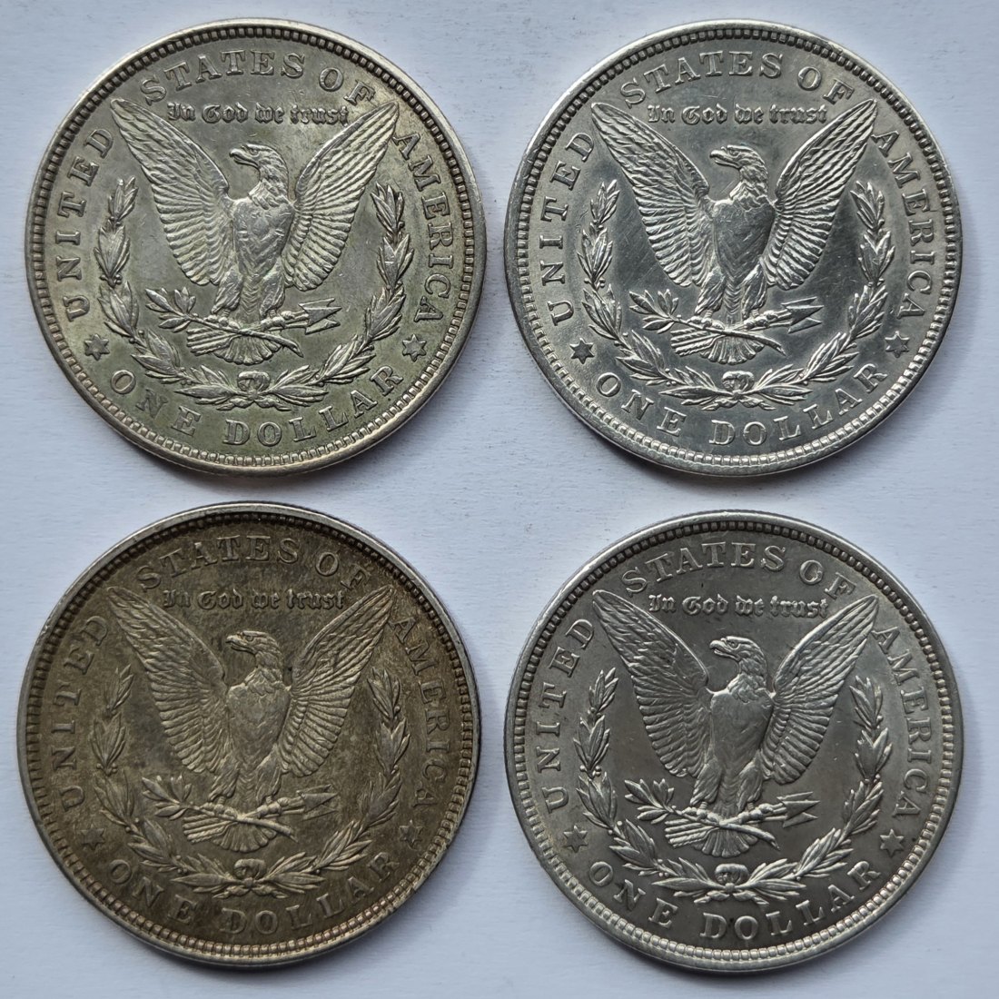  USA Vereinigte Staaten: 1 Dollar (Morgan-Dollar) 1921, 4 Stück   
