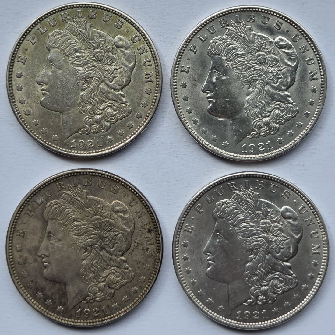  USA Vereinigte Staaten: 1 Dollar (Morgan-Dollar) 1921, 4 Stück   