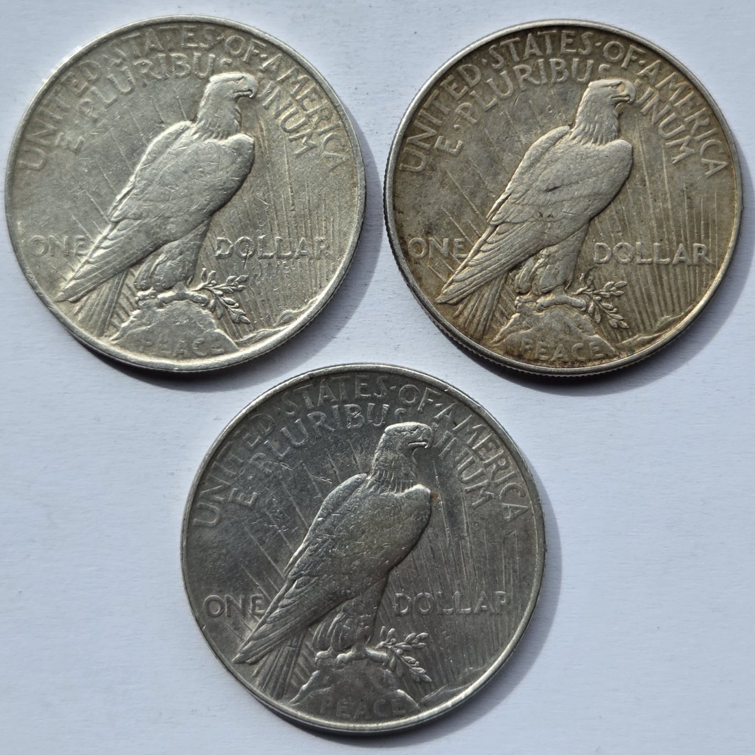  USA Vereinigte Staaten: 1 Dollar (Peace-Dollar) 1922, 3 Stück   