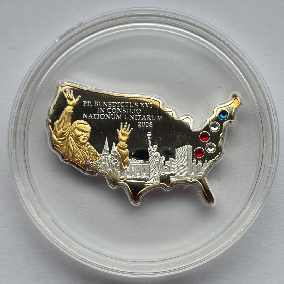  Cook Islands: 5 Dollars Papst Benedikt bei der UNO 2008, 25 g Feinsilber   