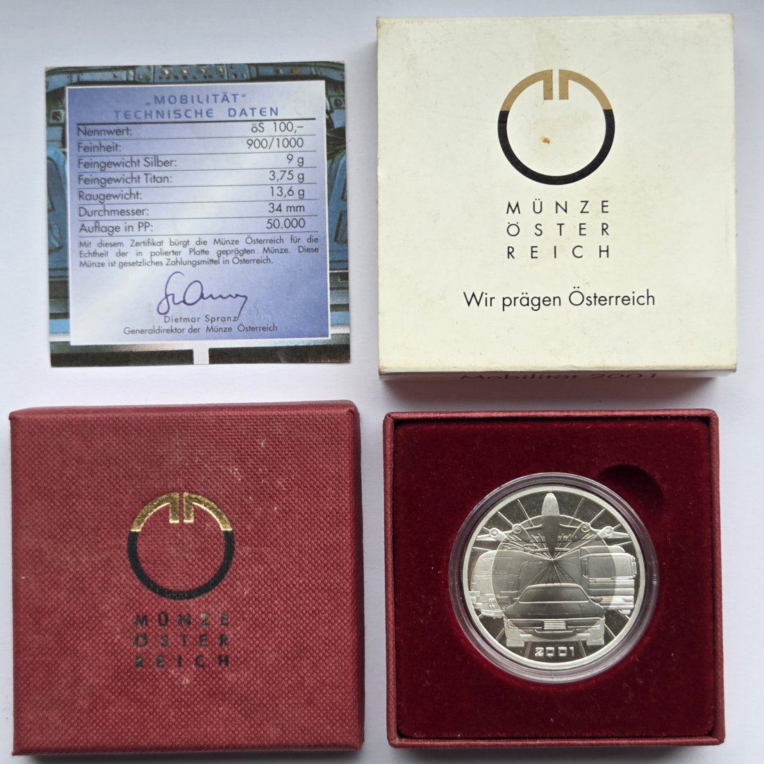  Österreich: 100 Schilling Titan Mobilität 2001   