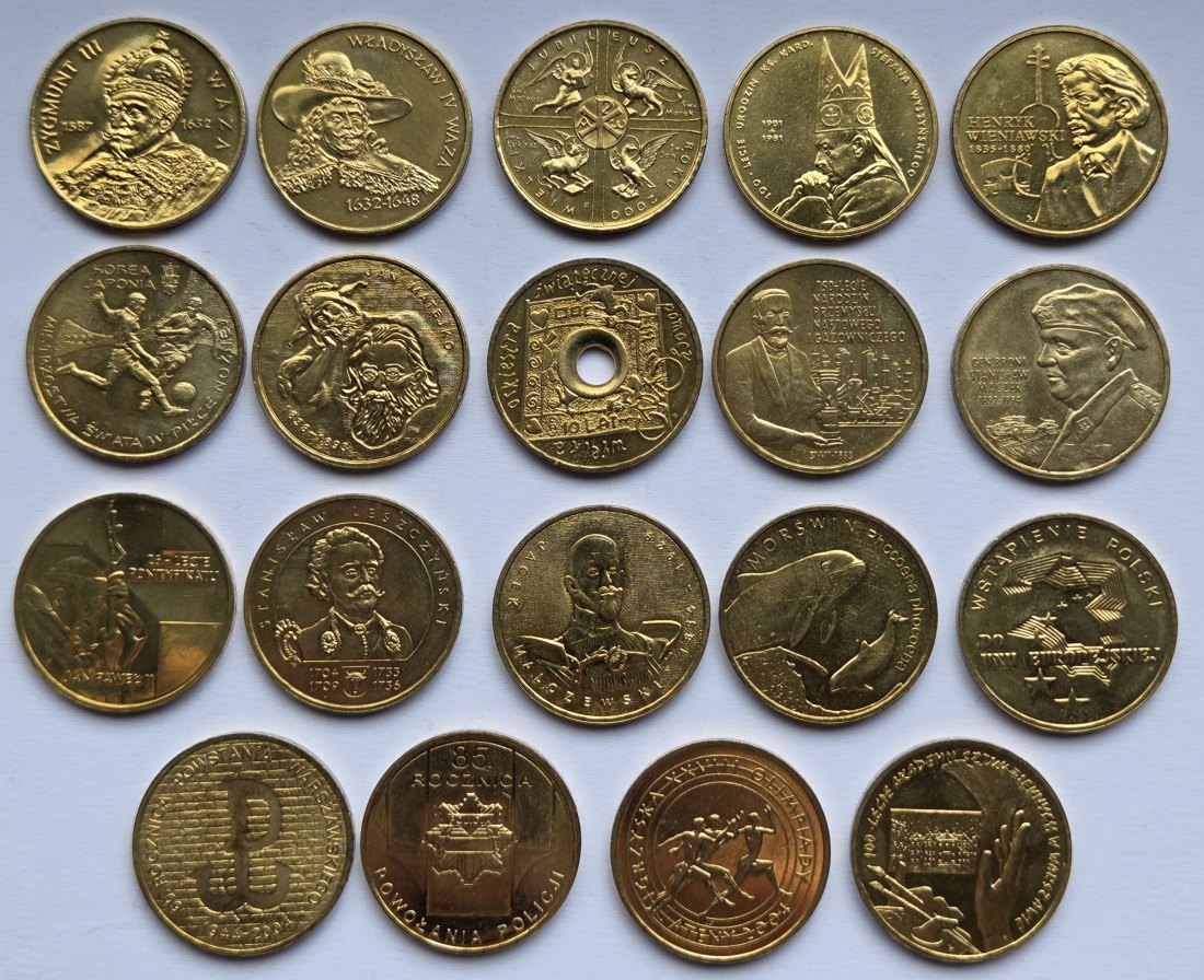  Polen: Lot aus 19 verschiedenen 2-Zloty-Gedenkmünzen 1998-2004   