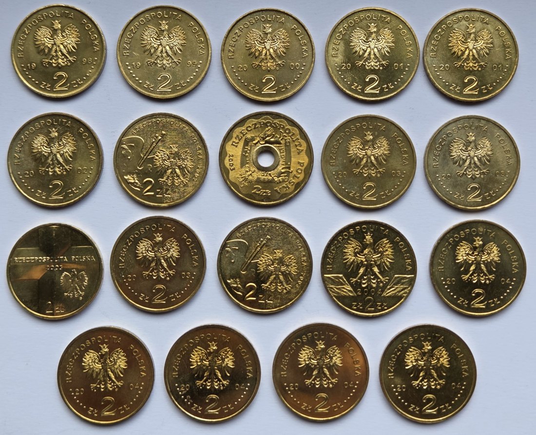  Polen: Lot aus 19 verschiedenen 2-Zloty-Gedenkmünzen 1998-2004   