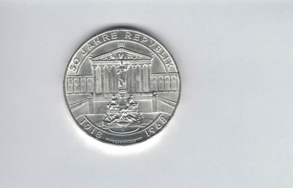  50 Schilling 1968 50 Jahre Republik silber 18g fein Österreich Spittalgold9800 (4584/7)   