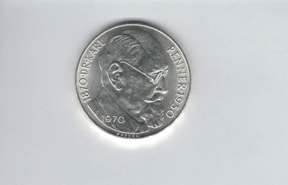 50 Schilling 1970 Karl Renner 2. Republik Ag 18g fein Österreich Spittalgold9800 (04584/10)   