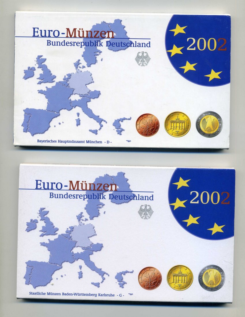  Deutschland Kursmünzensatz 2002 PP komplett A,D,F,G+J OVP   