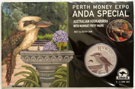  AUSTRALIEN - 1oz Kookaburra 2022 - Perth Money Expo - Privy * NUMBAT * coloriert im Blister   
