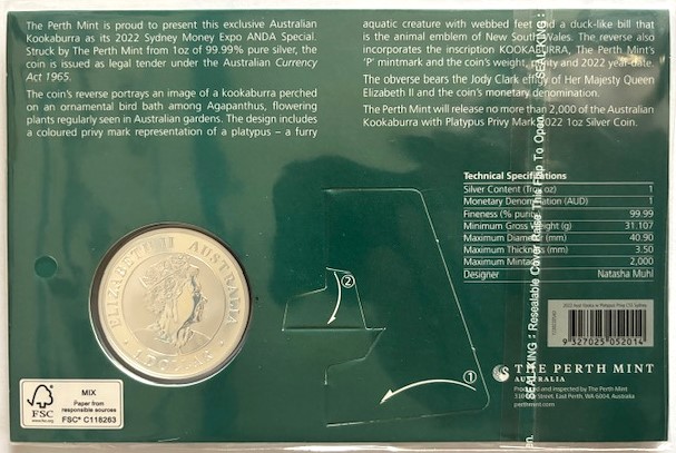  AUSTRALIEN - 1oz Kookaburra 2022 - Sydney Money Expo - Privy * PLATYPUS * coloriert im Blister   