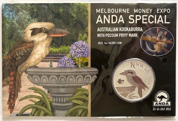  AUSTRALIEN - 1oz Kookaburra 2022 - Melbourne Money Expo - Privy * POSSUM * coloriert im Blister   