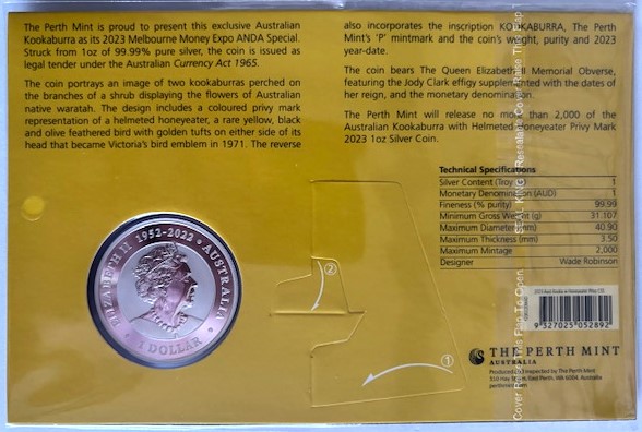  AUSTRALIEN - 1oz Kookaburra 2023 - Melbourne Money Expo - Privy * HONEYEATER * coloriert im Blister   