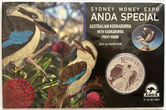  AUSTRALIEN - 1oz Kookaburra 2023 - Sydney Money Expo - Privy * KOOKABURRA * coloriert im Blister   