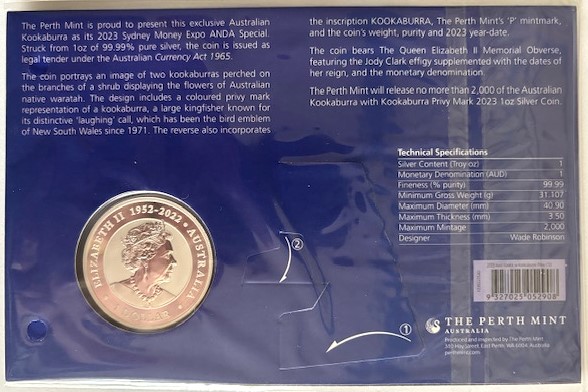  AUSTRALIEN - 1oz Kookaburra 2023 - Sydney Money Expo - Privy * KOOKABURRA * coloriert im Blister   