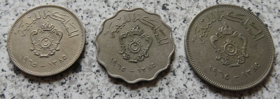  Libyen 20, 50 und 100 Milliemes 1965   