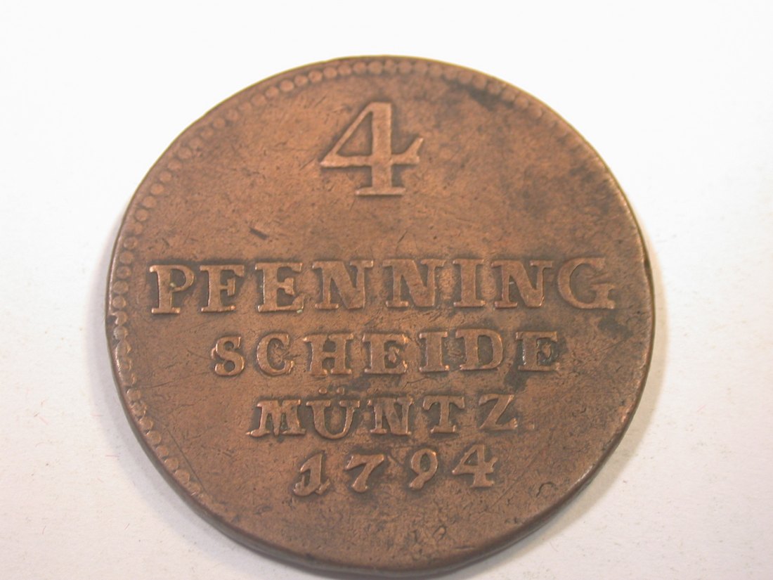  J11  Braunschweig Lüneburg  4 Pfennig 1794 in f.ss große Kupfermünze   Originalbilder   
