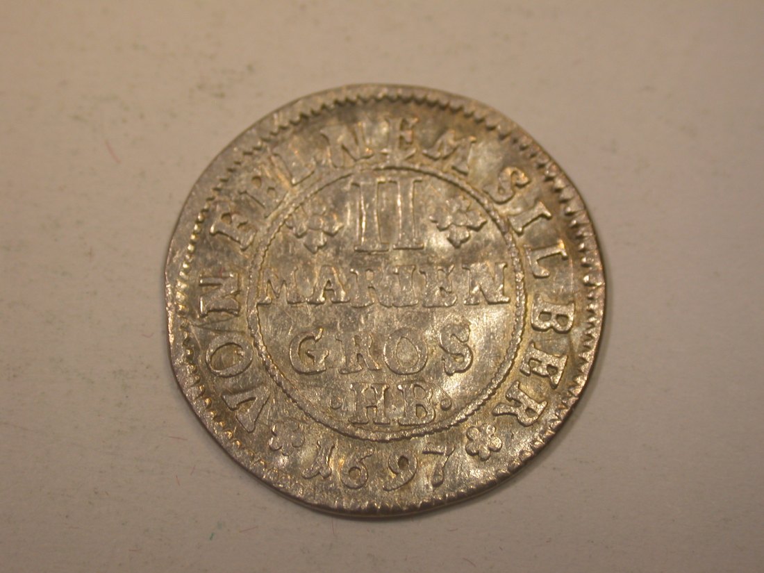  J11  Braunschweig Clausthal 2 Mariengroschen 1697 gewellt, f.ss/ ss   Originalbilder   