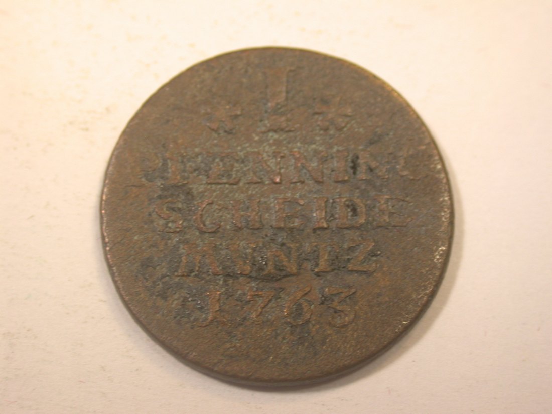  J11  Braunschw. Wolfenbüttel  1 Pfennig 1763 in f. schön    Originalbilder   