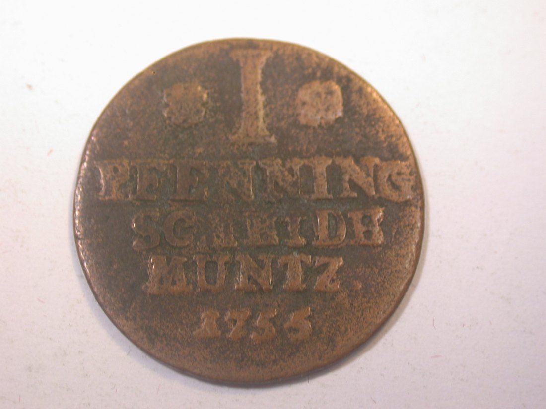  J11  Braunschw. Wolfenbüttel  1 Pfennig 1755 in f. schön    Originalbilder   