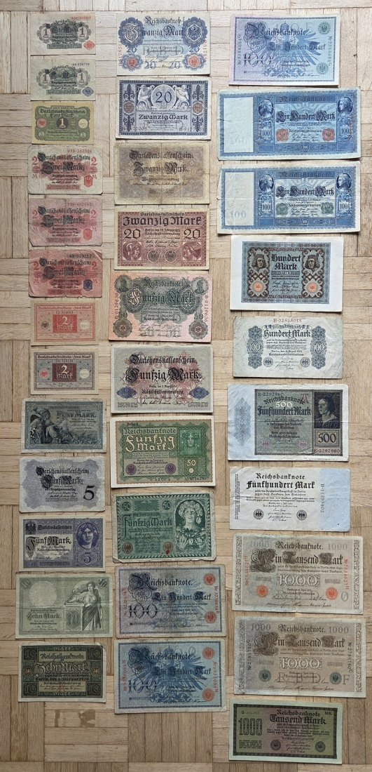  Deutsches Reich: Großes Lot Banknoten 1-1000 Mark vor 1924   