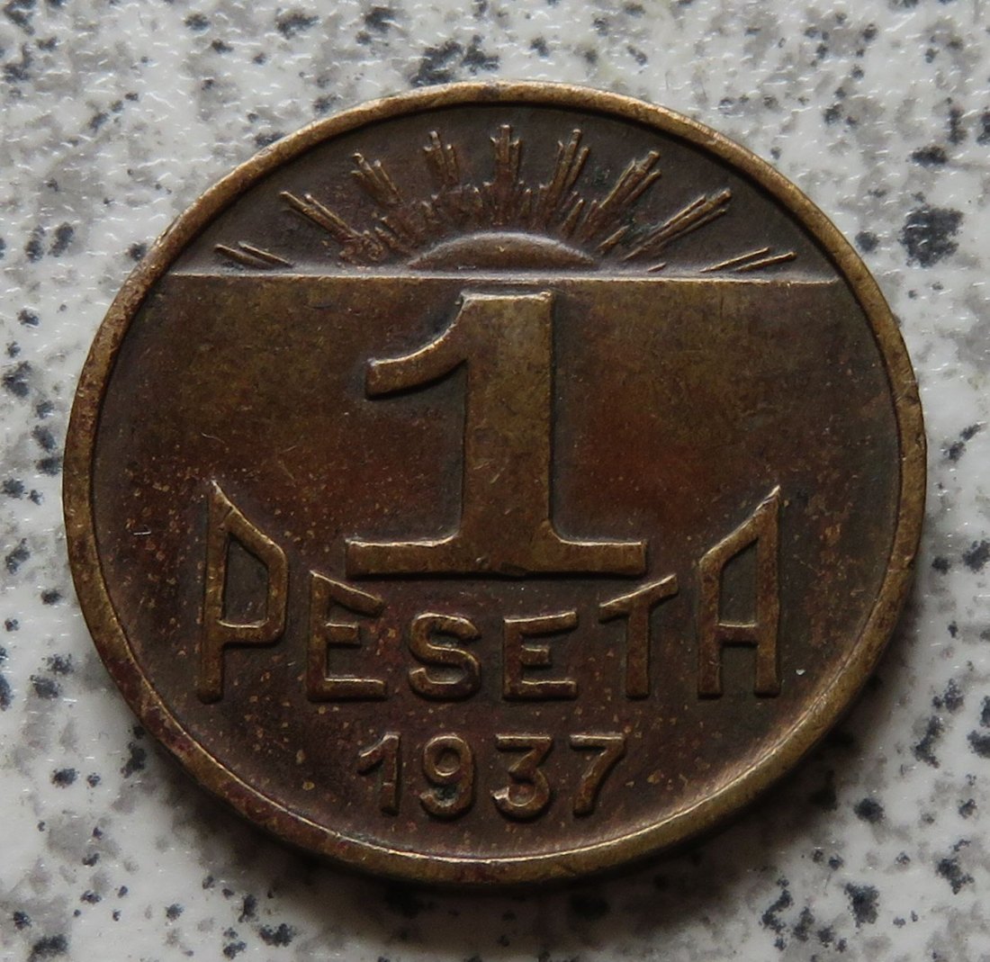  Spanien Asturien und Leòn 1 Peseta 1937, relativ selten   