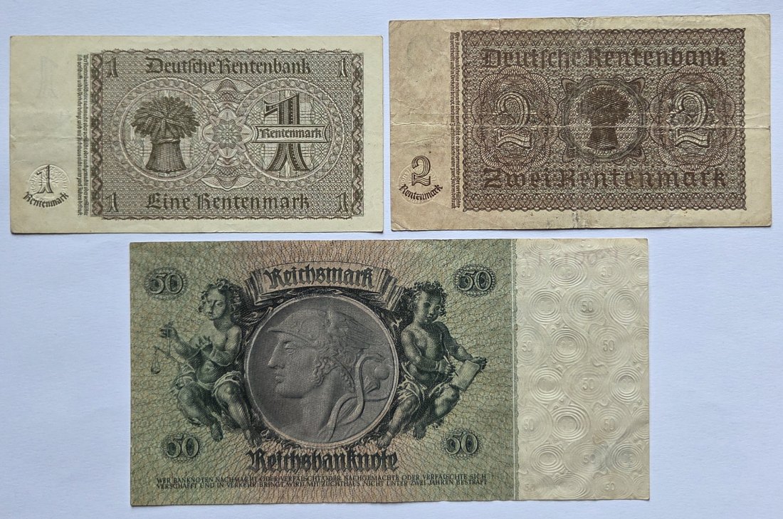  DDR: Drei Banknoten (Tapetenmark) von 1948   