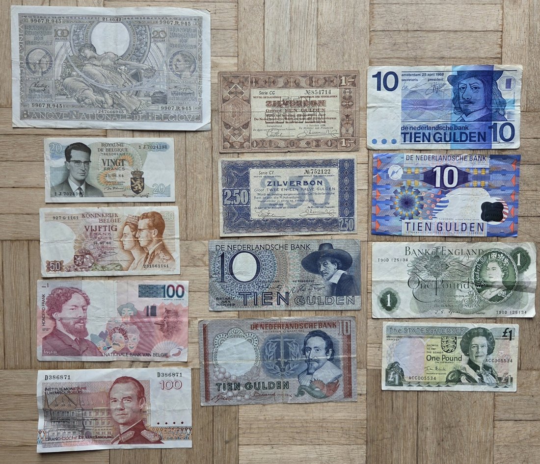  Benelux: Lot aus 13 verschiedenen Banknoten   
