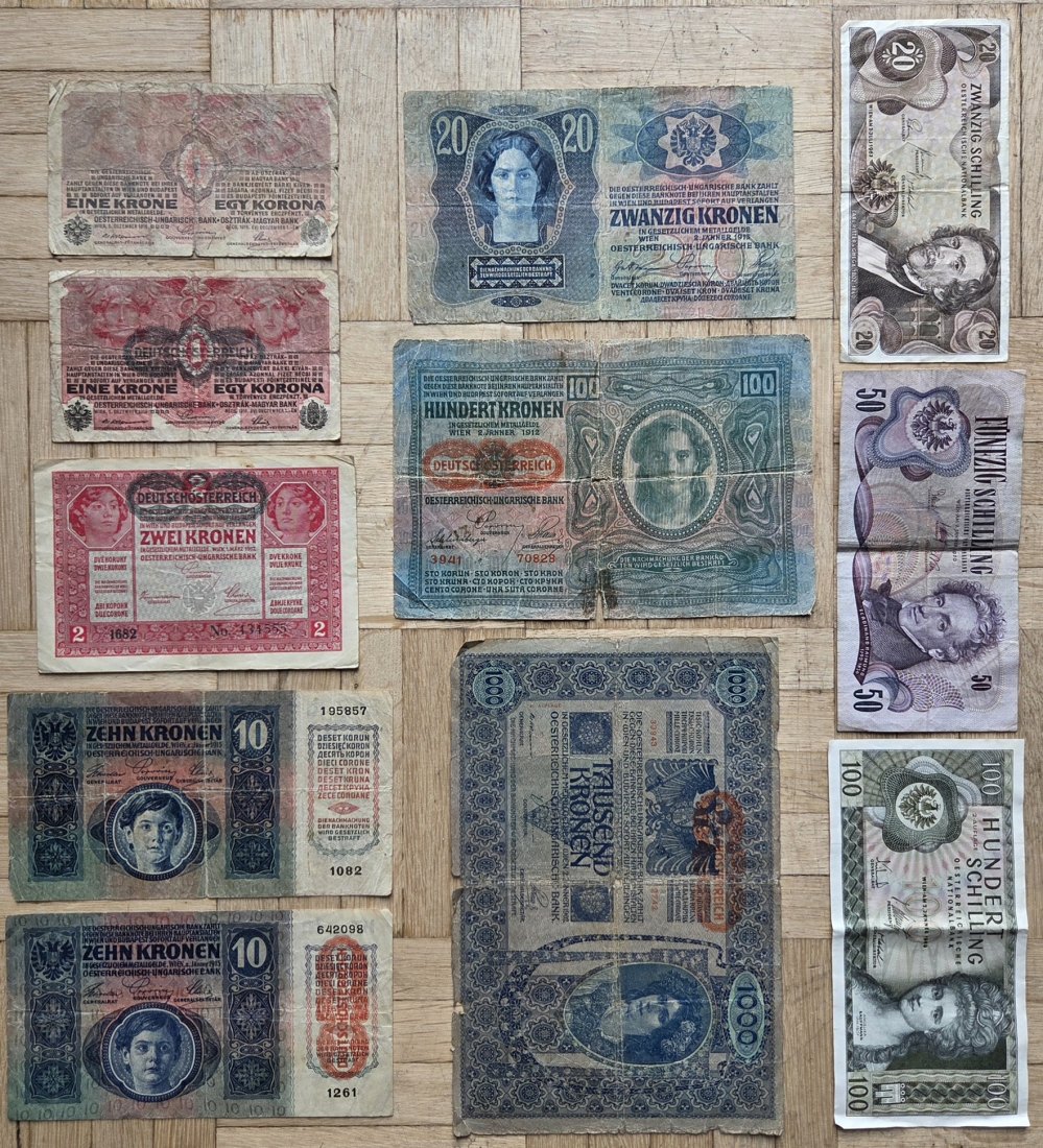  Österreich: Lot aus elf verschiedenen Banknoten   