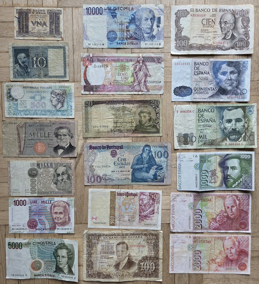  Südeuropa: Lot aus 19 verschiedenen Banknoten   