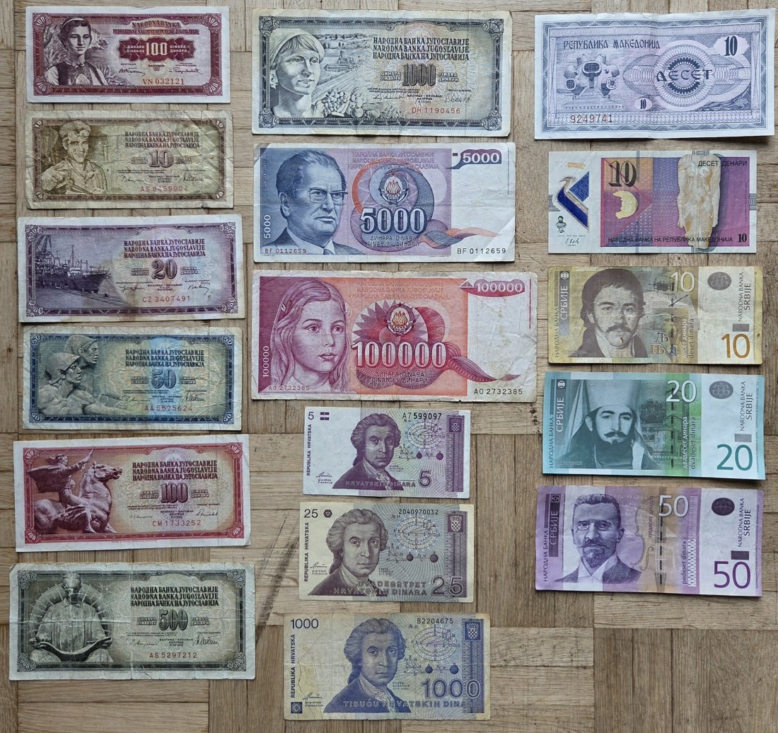  Jugoslawien: Lot aus 17 verschiedenen Banknoten   