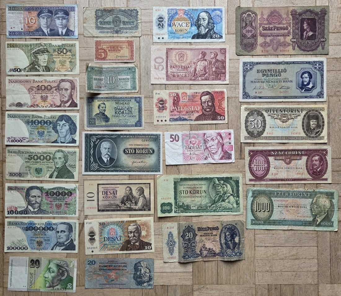  Polen/Tschechoslowakei/Ungarn: Lot aus 27 verschiedenen Banknoten   