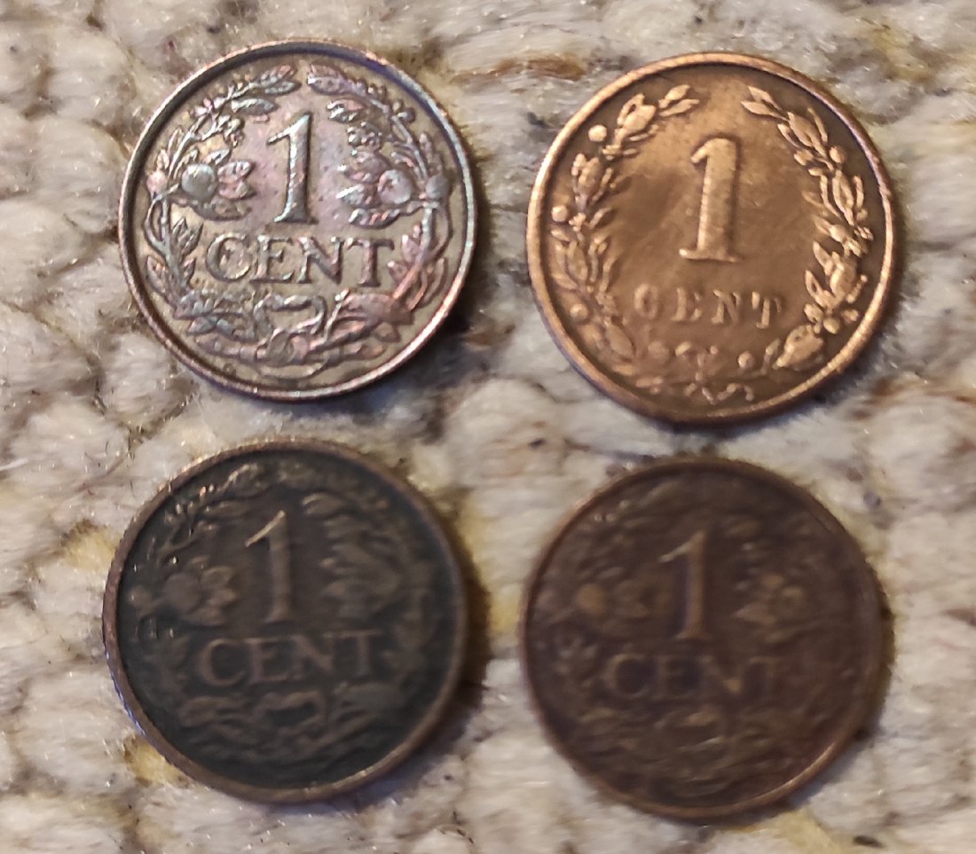  Niederlande 4 x 1 Cent 1899, 1921, 1925, 1931   