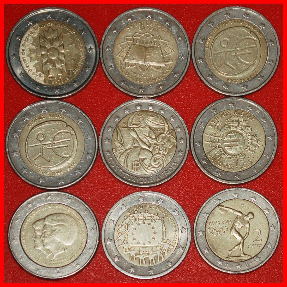 Ⰺ 9 COMMEMORATIVE COINS: EUROPEAN UNION ★ 2 EUROS DIFFERENT 2004-2018!★LOW START ★ NO RESERVE!