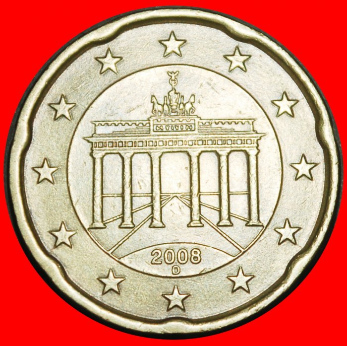 Ⰺ NORDIC GOLD (2007-2026): GERMANY ★20 EURO CENTS 2008D BAVARIA SPANISH ROSE★LOW START ★ NO RESERVE!