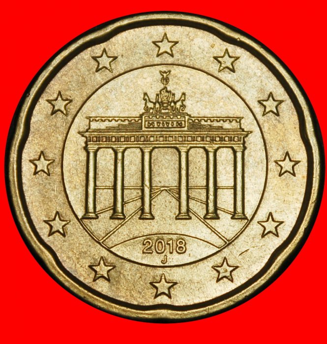 Ⰺ NORDIC GOLD (2007-2026): GERMANY ★20 EURO CENTS 2018J HAMBURG SPANISH ROSE★LOW START ★ NO RESERVE!   