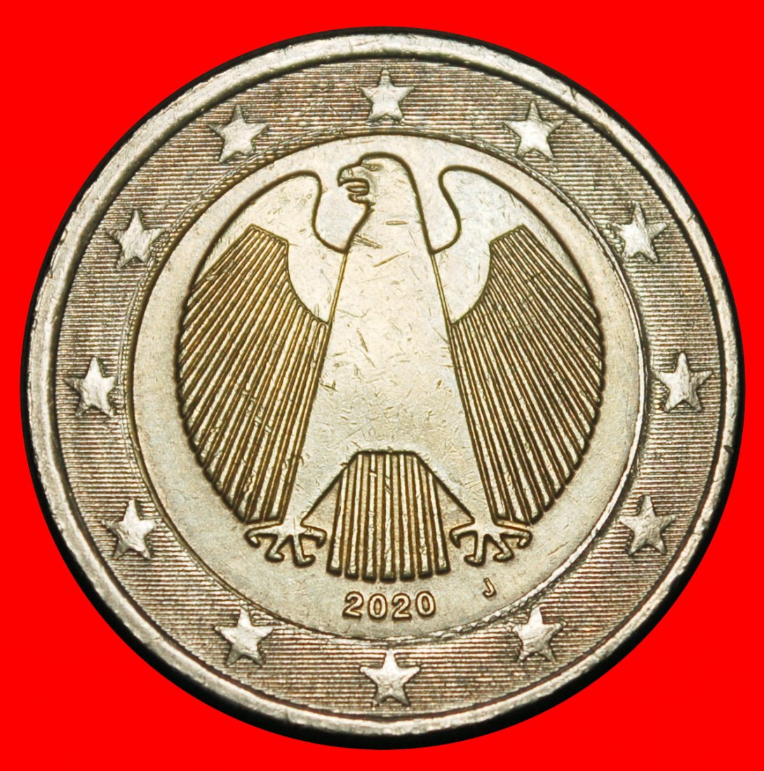  Ⰺ NON-PHALLIC TYPE (2008-2026): GERMANY ★ 2 EUROS 2020J HAMBURG! DIE I! ★LOW START ★ NO RESERVE!   