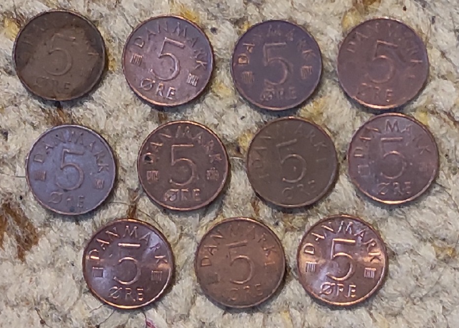  Set 042: Dänemark Münzlot mit 11 x 5 Öre mit verschiedenen Jahrgängen   