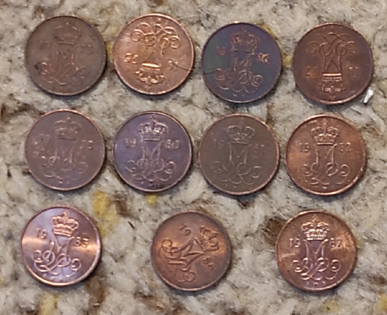  Set 042: Dänemark Münzlot mit 11 x 5 Öre mit verschiedenen Jahrgängen   