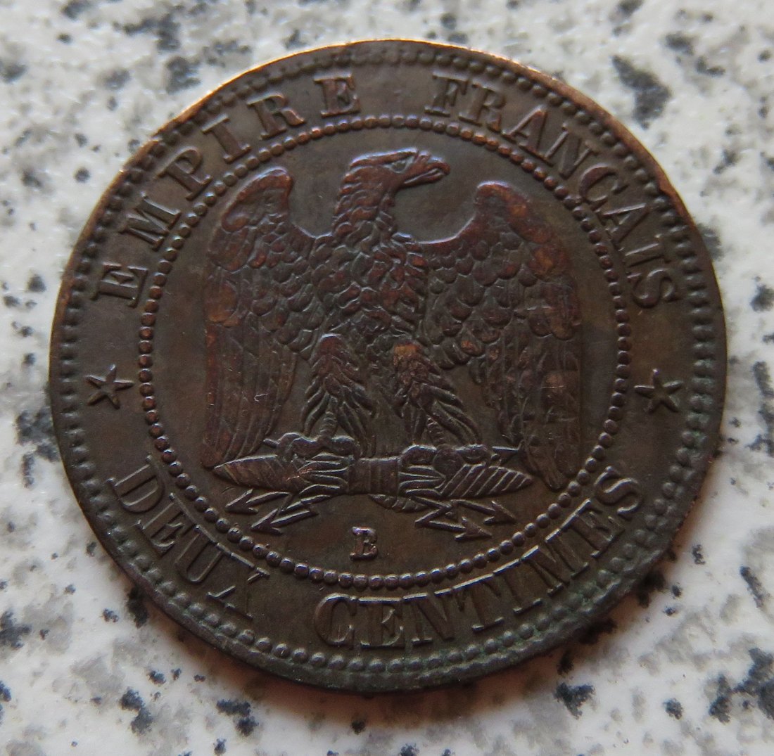  Frankreich 2 Centimes 1857 B, gereinigt   