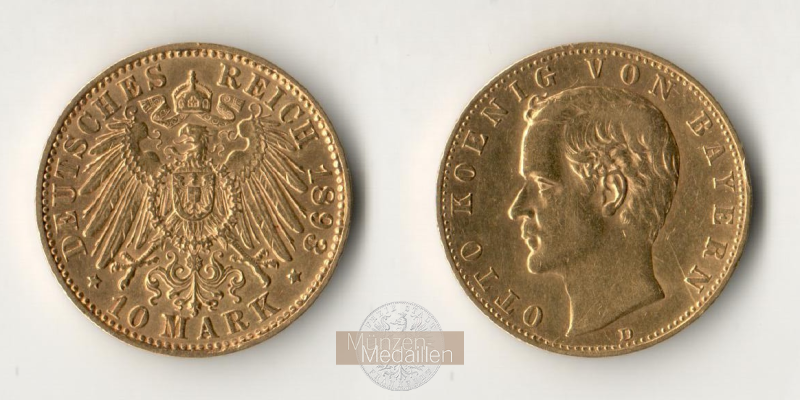 Deutsches Kaiserreich. Bayern, MM-Frankfurt KM#911 Feingold: 3,58g Otto 1886-1913. 10 Mark 1893 D 