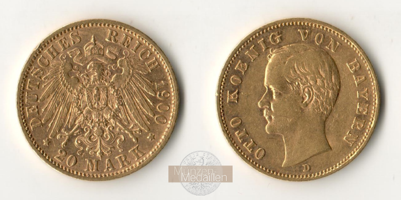 Deutsches Kaiserreich. Bayern, MM-Frankfurt  Feingold: 7,17g Otto 1886-1918. 20 Mark 1900 D 