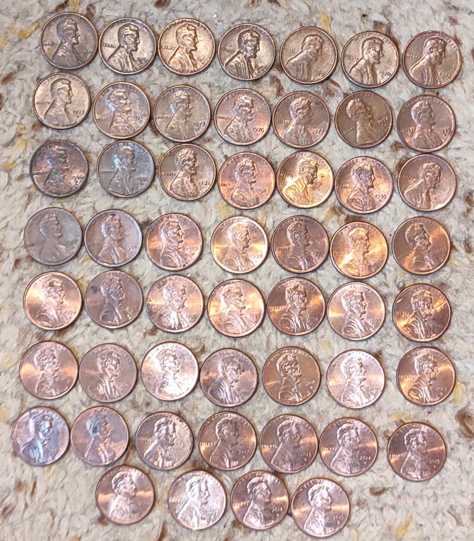  Set 058: USA Münzlot mit 53 x 1 Cent Münze alles verschiedene Jahrgänge   