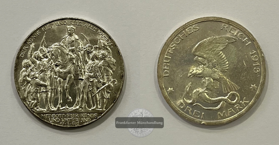  Dt. Kaiserreich Preussen, Wilhelm II. 3 Mark 1913  FM-Frankfurt KM#534 Feinsilber: 15g   