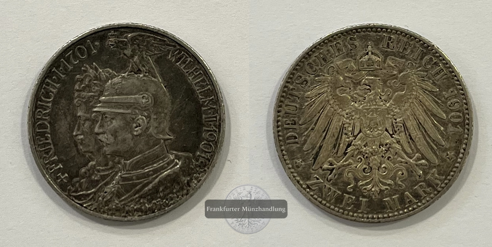  Dt. Kaiserreich 2 Mark 1901 200 Jahre Preußen FM-Frankfurt KM#525 Feinsilber: 10g   