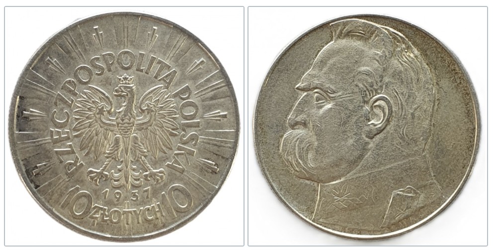  Polen 10 Zloty Złotych, 1937 Silber Münze 16,5 g fein ERHALTUNG   