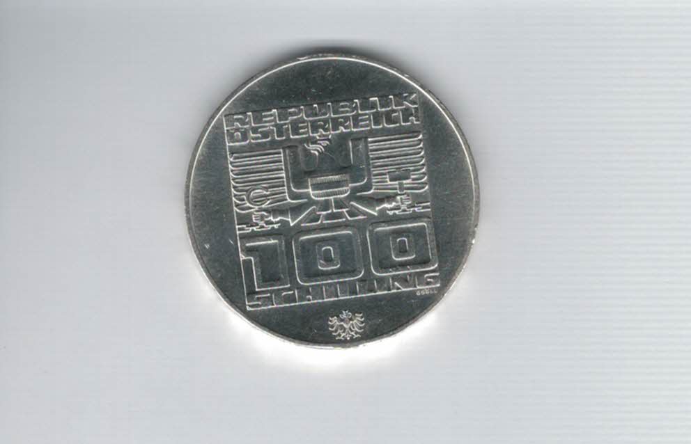  100 Schilling 1976 Winterolympiade Innsbruck Abfahrtsläufer Hall 15,36 Fein Ag Österreich (01914/8)   