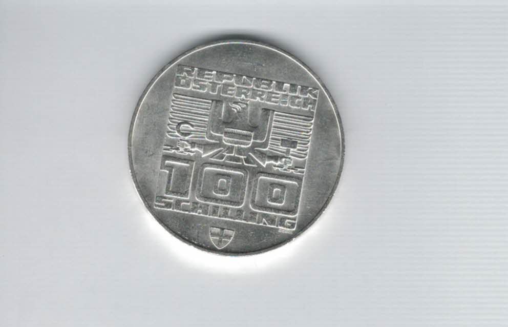  100 Schilling 1976 Berg Isel Schanze Innsbruck Wien Olymp. 15,36g fein Ag Österreich2.Rep (01914/9)   