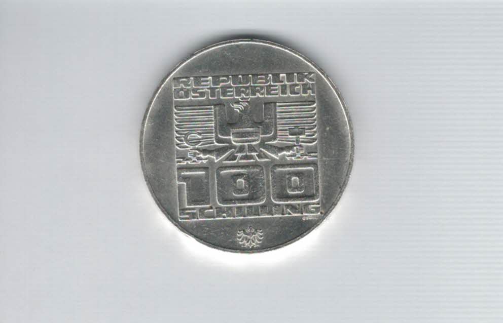  100 Schilling 1976 Berg Isel Schanze Innsbruck Hall Winterspiele Ag 15,36g fein Österreich (01914/10   