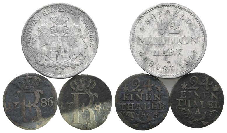  Altdeutschland, 2 Kleinmünzen + Notgeld   